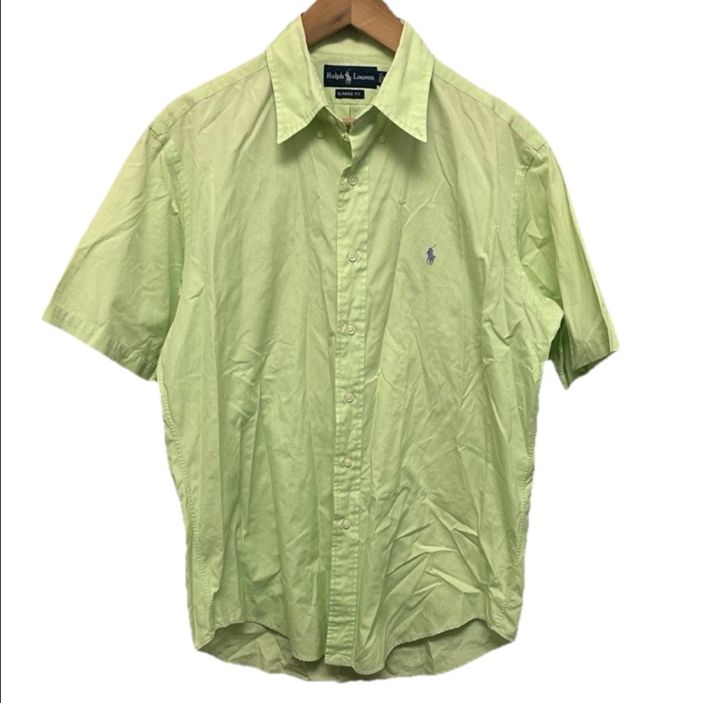Ralph Lauren Men's Lime‎ Green Button Up Shirt Sz Medium Classic Fit Y2K Vintage